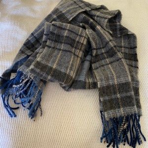 Blue plaid wool scarf from Ireland